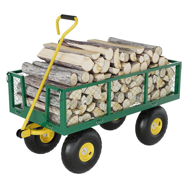Steel Garden Cart Heavy Duty with 10" Wheels for Gardening Soil, Tools, and Plant Transport
