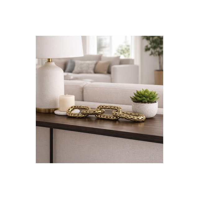 Modern Chain Link Sculpture Accent for Home Decor - Stylish Ornaments Ideal for Room, Living Room, Bathroom, and Office Decor - 1", Gold & Metallic