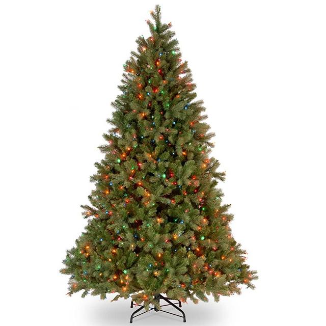 National Tree Company Pre-Lit 'Feel Real' Artificial Full Downswept Christmas Tree, Green, Douglas Fir, Multicolor Lights, Includes Stand, 6.5 Feet