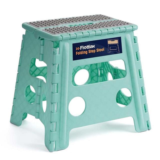Flottian 13" Folding Step Stool for Adults and Kids Holds Up to 300 lbs,Non-Slip Folding Stools with Handle, Compact Plastic Foldable Step Stool for Bathroom,Bedroom, Kitchen,Teal,1PC