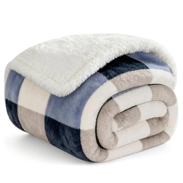 Gracelife Blanket for Women, Sherpa Throw Blanket for Couch, Flannel Cozy Soft Blanket for Bed - Fleece, Gray-Soft Blue, 80x90 Inches
