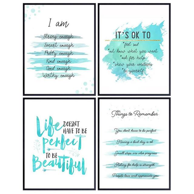 Light Blue Inspiring Positive Affirmations Quotes Wall Decor - Inspirational Art Posters 8x10 - Encouraging Self Improvement Motivational Sayings - Uplifting Encouragement Gifts for Empowered Women