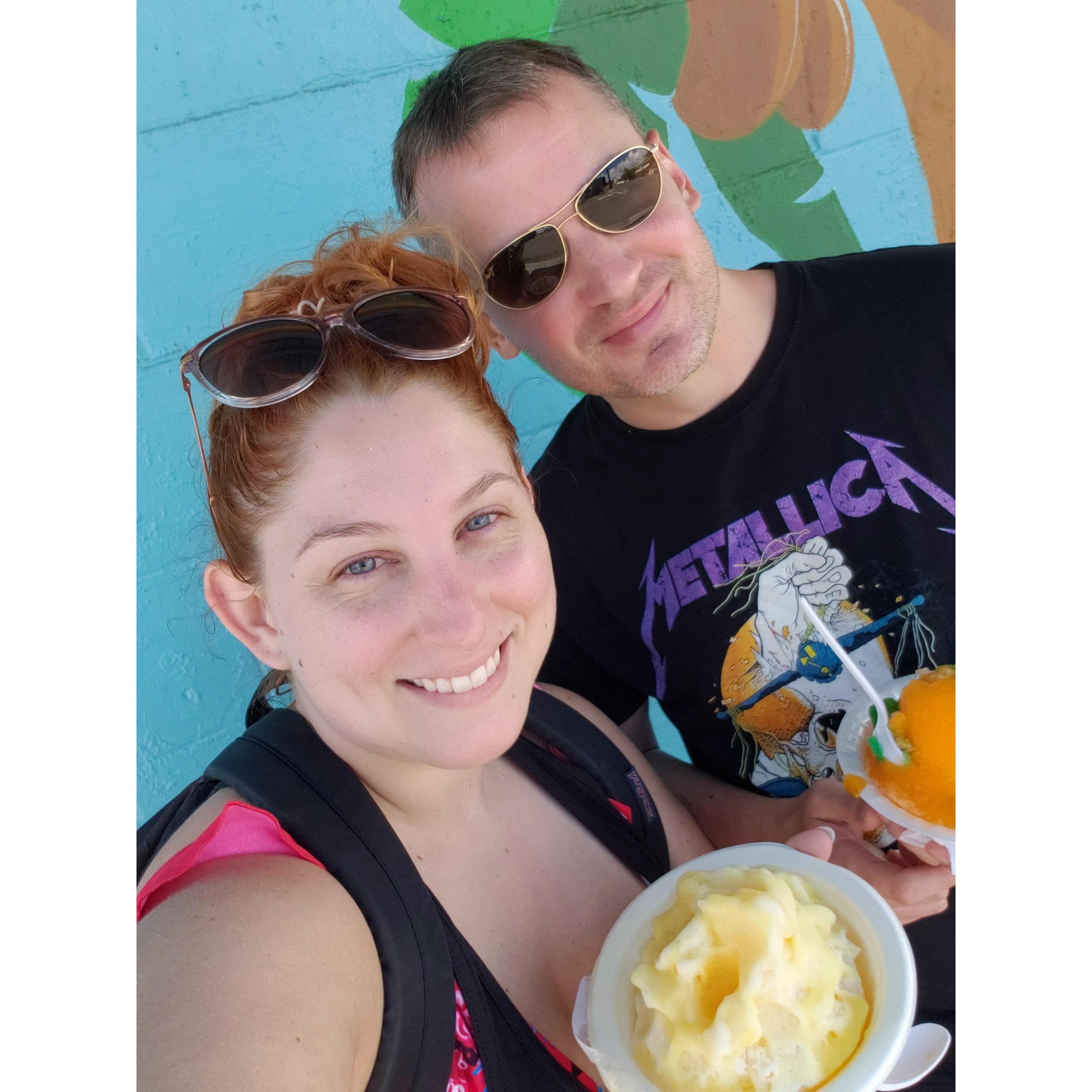 Enjoying our new favorite treat in Oahu, shaved ice! 😍