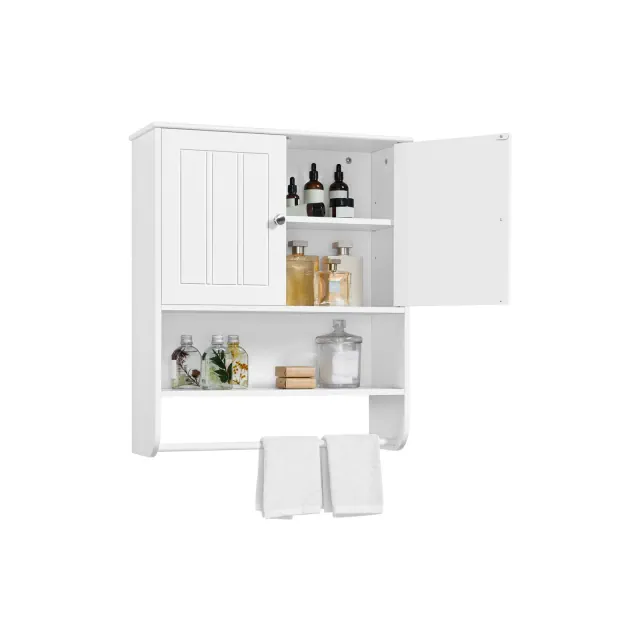 Yaheetech Bathroom Wall Cabinet with Towel Bar, Double Doors and Adjustable Shelf for Living Room, Laundry Room, Mudroom, White