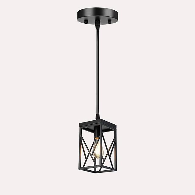 NUODIFAN Farmhouse Pendant Light, One-Light Adjustable Rods Industrial Metal Hanging Light Fixtures for Flat and Slop Ceiling, Kitchen Islandn, Bedroom, Dining Hall