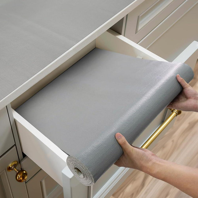 Shinlendid Shelf and Drawer Liner for Kitchen Cabinets Non-Adhesive, Strong Grip Non-Slip Thickened Cabinet Liners for Shelves, Waterproof Mats for Dresser Cupboard, Pure Gray, 12 in x 20 Feet