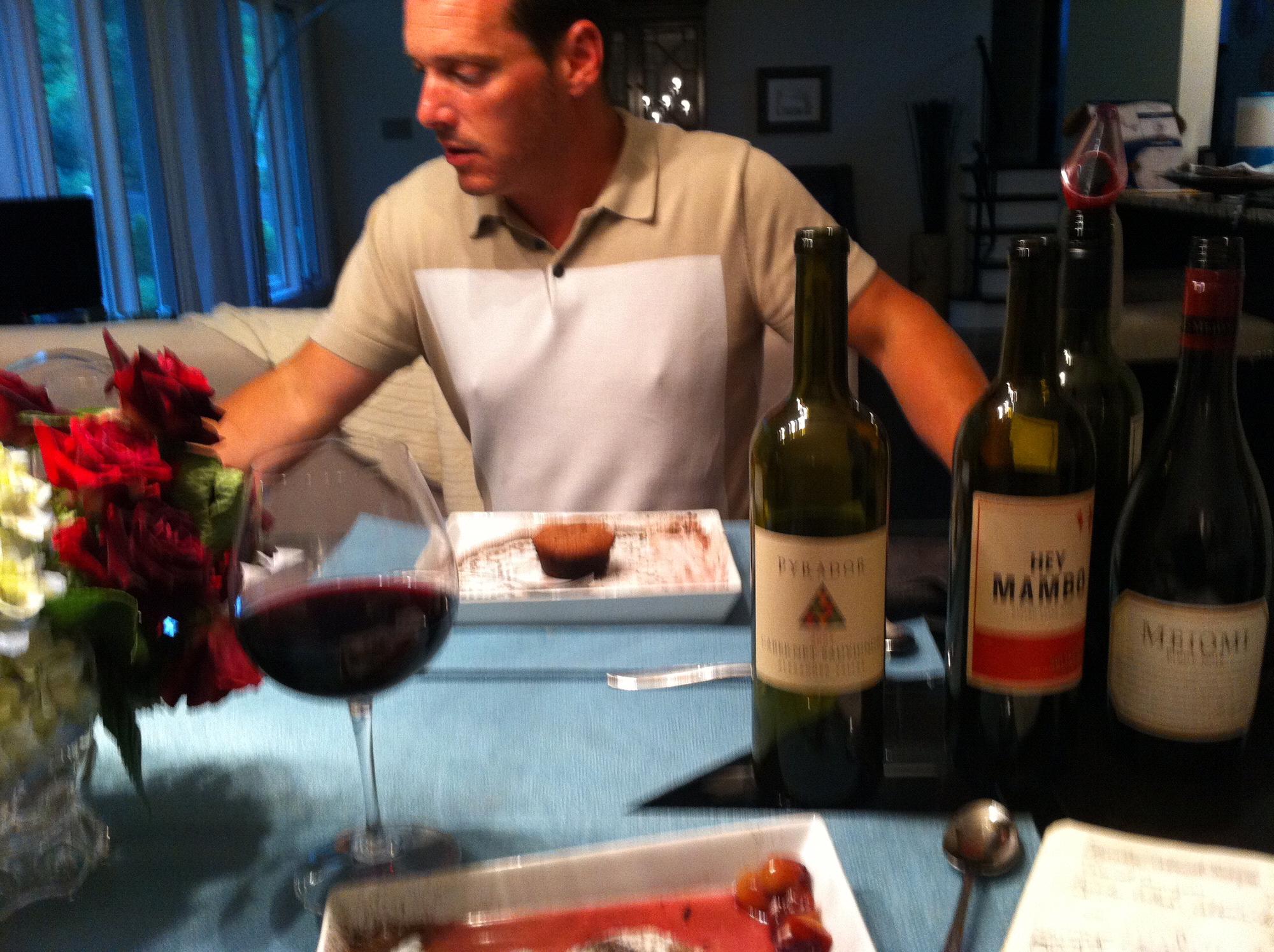 Michael begins to try wine pairings.