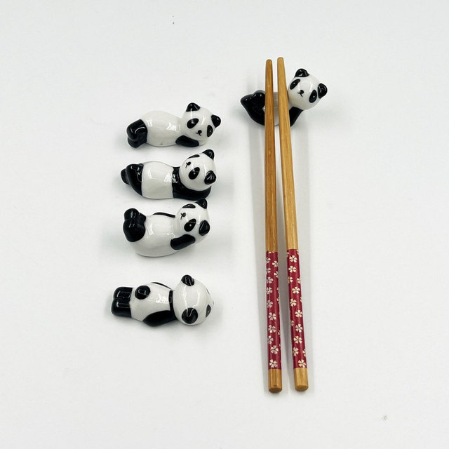 Ceramic Panda Chopstick stand, black white in color, Set of 5