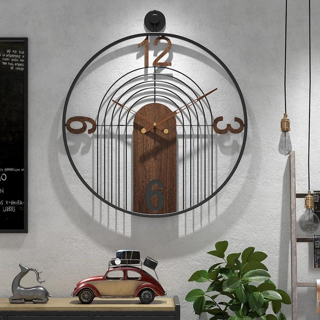 VIVIFLYSE Modern Large Walnut Dial Wall Clock, Wood Metal Frame Silent Non Ticking Wall Clocks Decoration for Living Room, Bedroom, Kitchen, Study, Handmade Home Decor Present Idea, 22 Inch