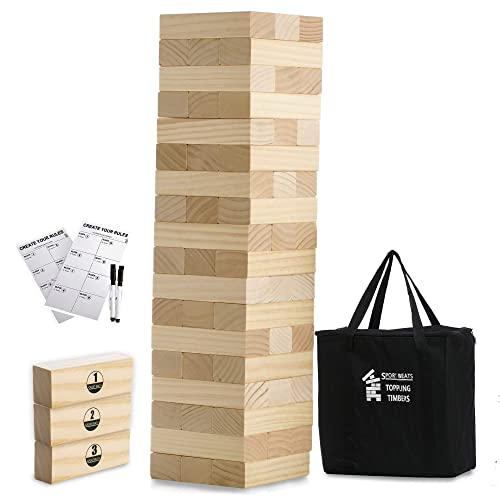 Large Tumble Tower Life Size Wooden Stacking Games Yard Outdoor Games for Adults and Family Lawn Games - Includes Rules and Carrying Bag-54 Pcs Premium Wood