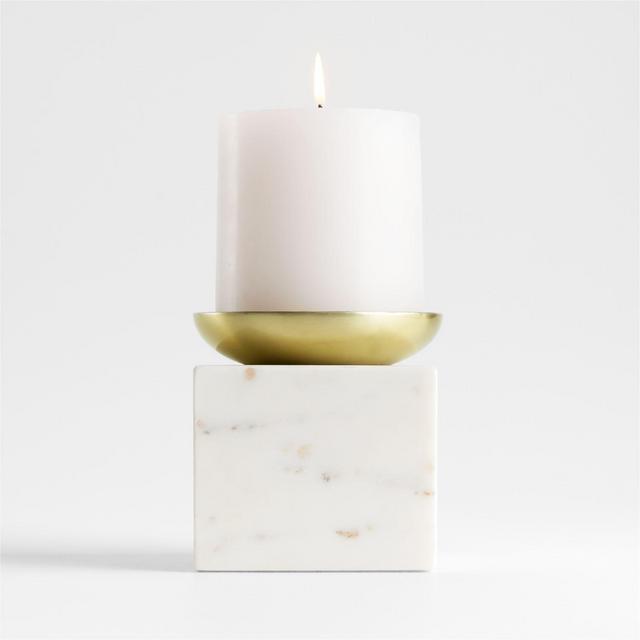 Sain Short White Marble Pillar Candle Holder