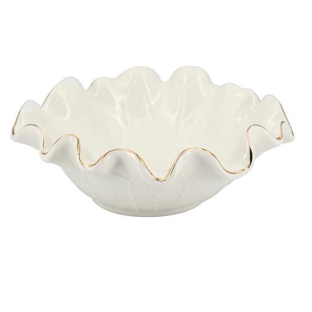 ALIWINER White Ruffle Bowl with Gold Trim, Lotus Leaf Shaped Decorative Bowl, Small Decorative Bowl for Kitchen Counter Décor and Home Decor