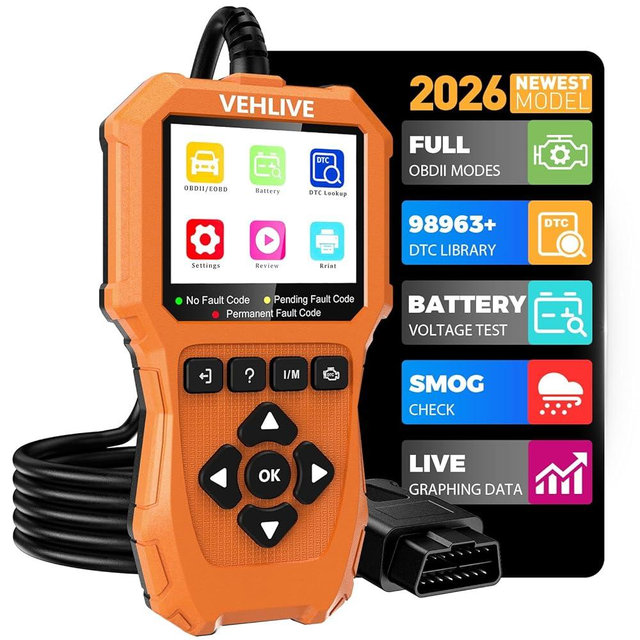 VEHLIVE OBD2 Scanner Diagnostic Tool, Check Engine Light Car Code Reader with Reset, Battery Tester, Live Data, Freeze Frame, I/M Readiness, Car Scanner Diagnostic Tool for All OBDII Car After 1996