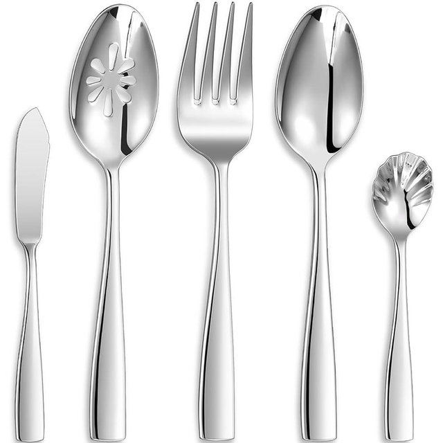 KEAWELL Premium Louis Serving Utensils, 18/10 Stainless Steel, Squared Edge Design, Mirror Finish, Dishwasher Safe (Hostess Serving Utensil Set)
