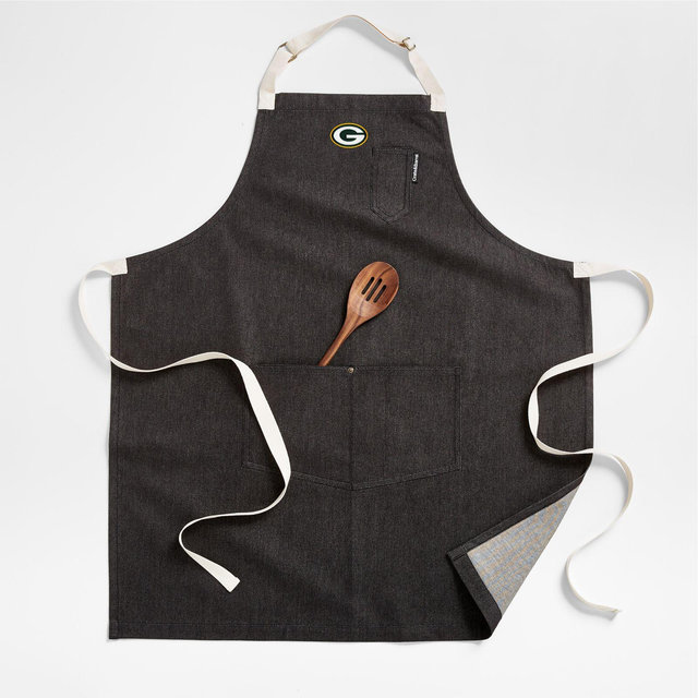 NFL Green Bay Packers Black Organic Cotton Kitchen Apron with Pockets