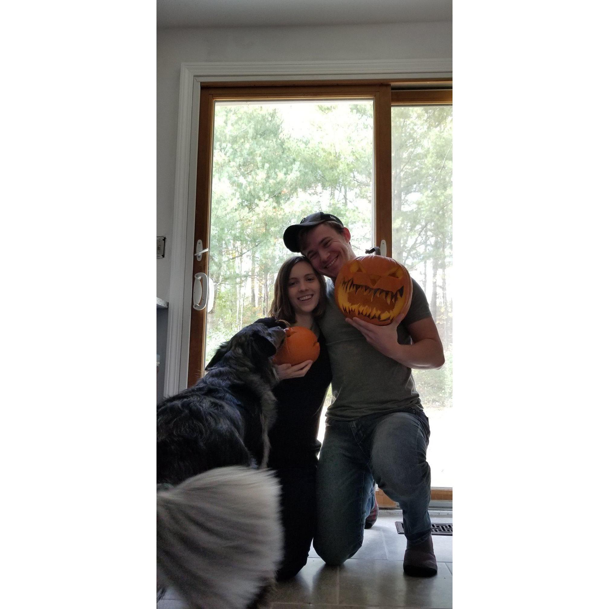 Our first photo together (photobombed by our dog Sage)