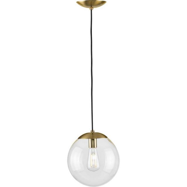 Atwell 1-Light Brushed Bronze Clear Glass Globe Modern Medium Pendant Hanging Light