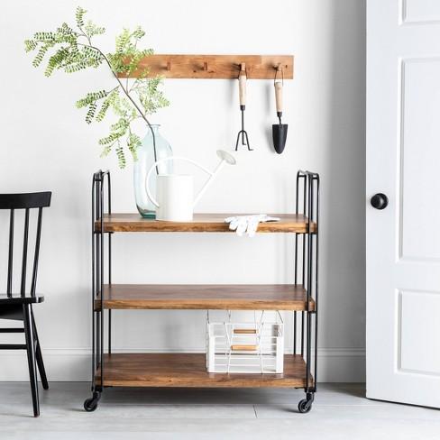 3 Shelf Wood / Metal Rolling Cart - Hearth & Hand™ with Magnolia