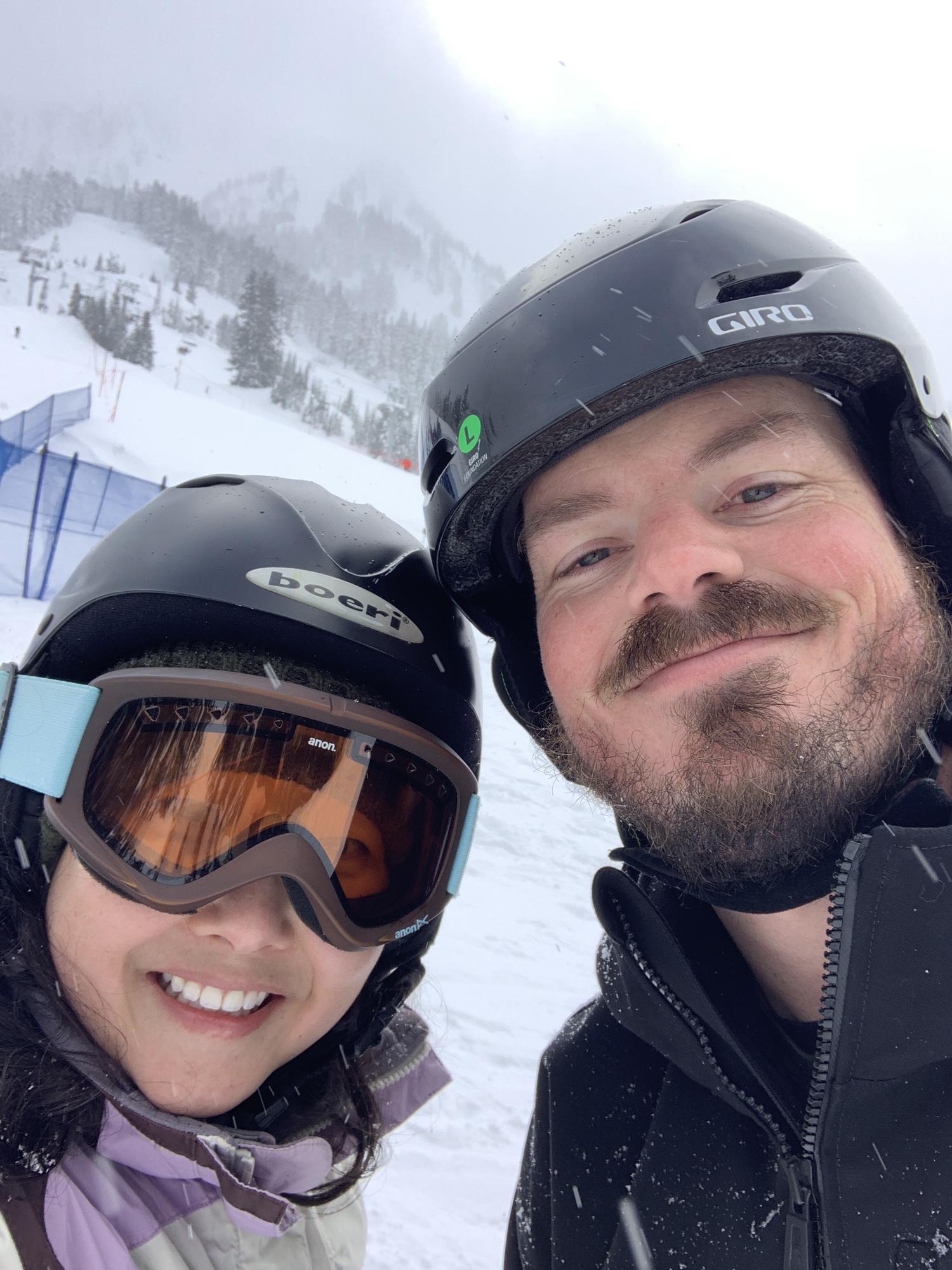 Skiing down the bunny slopes