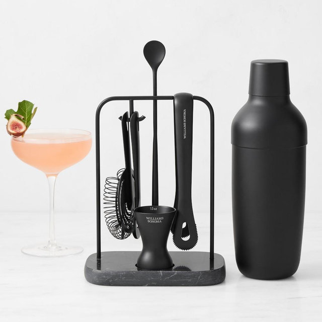 Williams Sonoma Encore Bar Tool Set with Marble Stand & Shaker, Matte Black