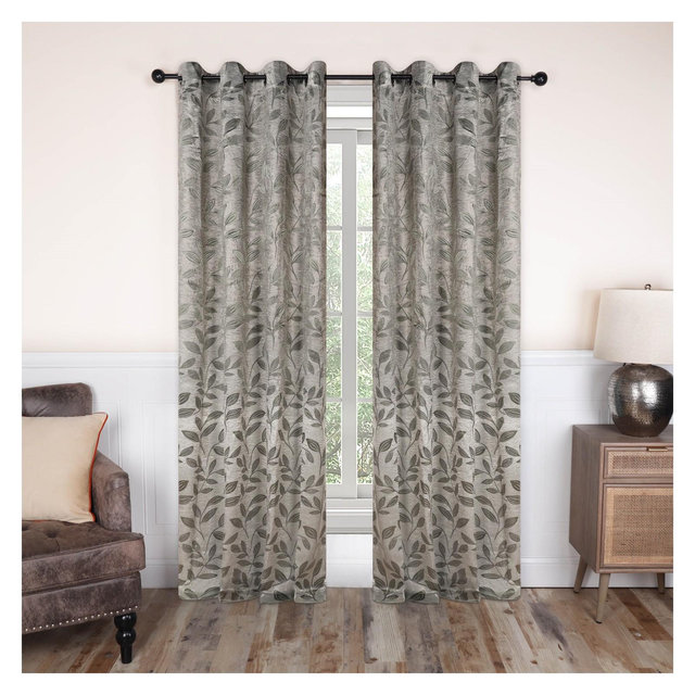 Modern Bohemian Leaves Room Darkening Window Curtains, Set of 2 , 52"x63", Sage - Blue Nile Mills