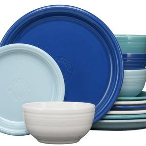 Mixed Coastal Blues Bistro Coupe 12-Piece Dinnerware Set, Service for 4