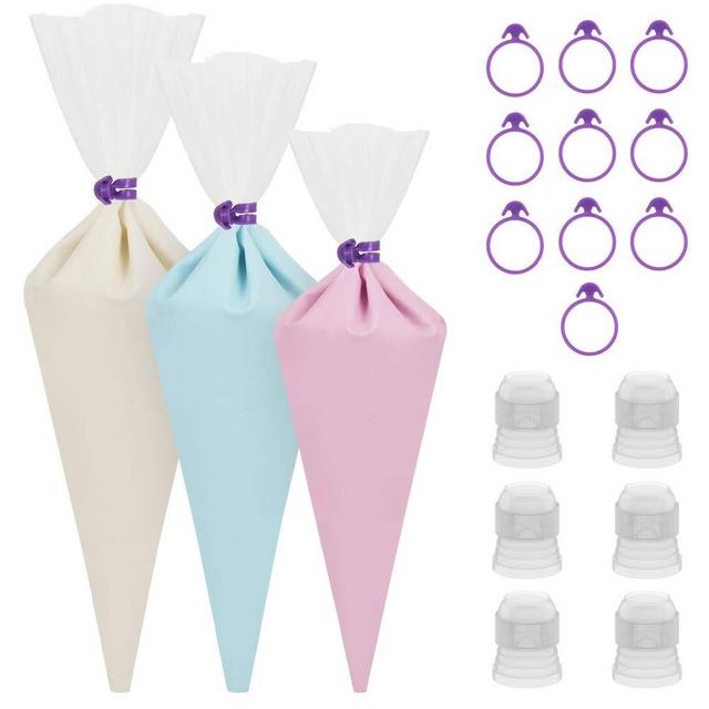 Kootek 28 Pieces Cake Decorating Tools with 12 Pack 3 Sizes (12 + 14 + 16 inches) Reusable Silicone Piping Pastry Bags, 6 Standard Couplers and 10 Icing Bag Ties Baking Supplies (Clear)
