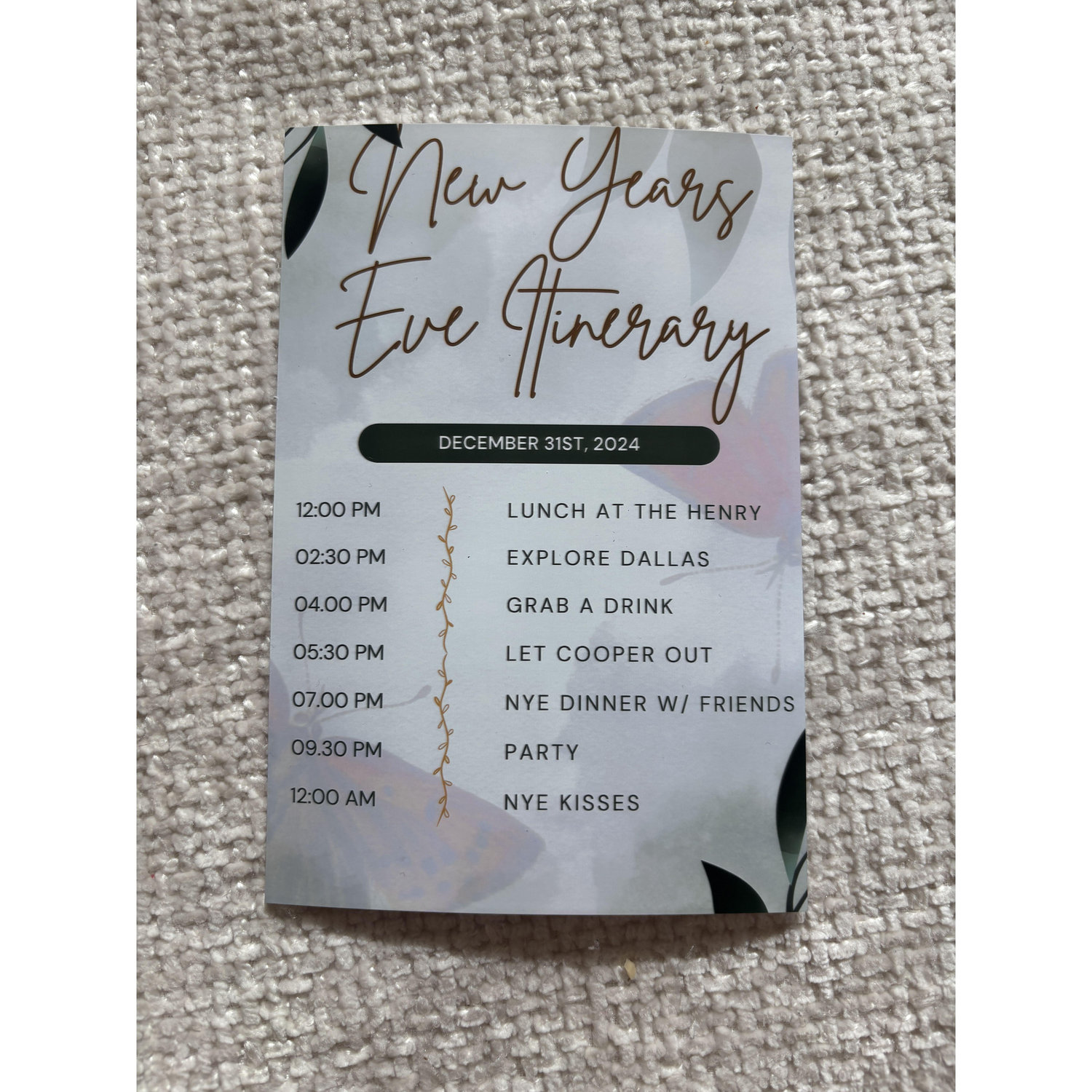 For Christmas, John Michael got Melissa an outfit to wear on New Year's Eve along with an itinerary for the day together.