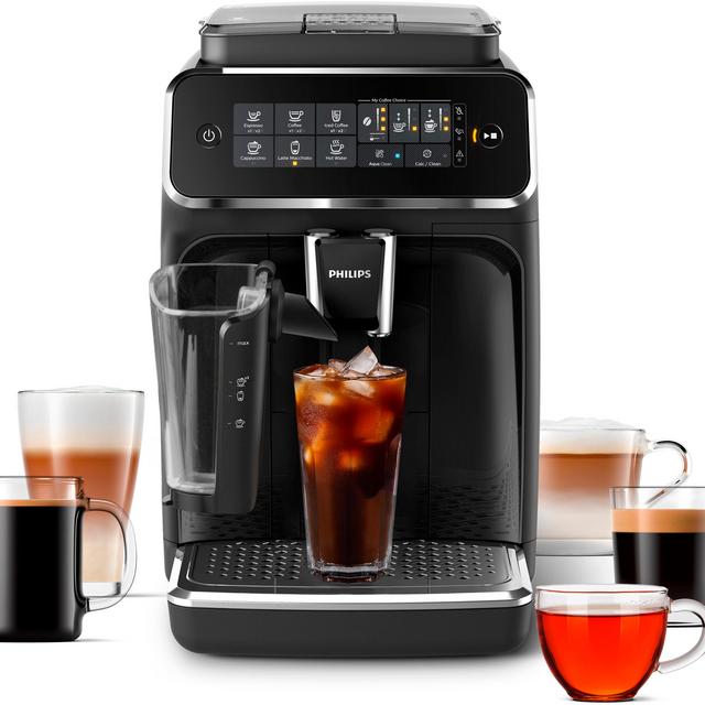 Philips 3200 Series Fully Automatic Espresso Machine with LatteGo Milk Frother and Iced Coffee, 5 Coffee Varieties - Black