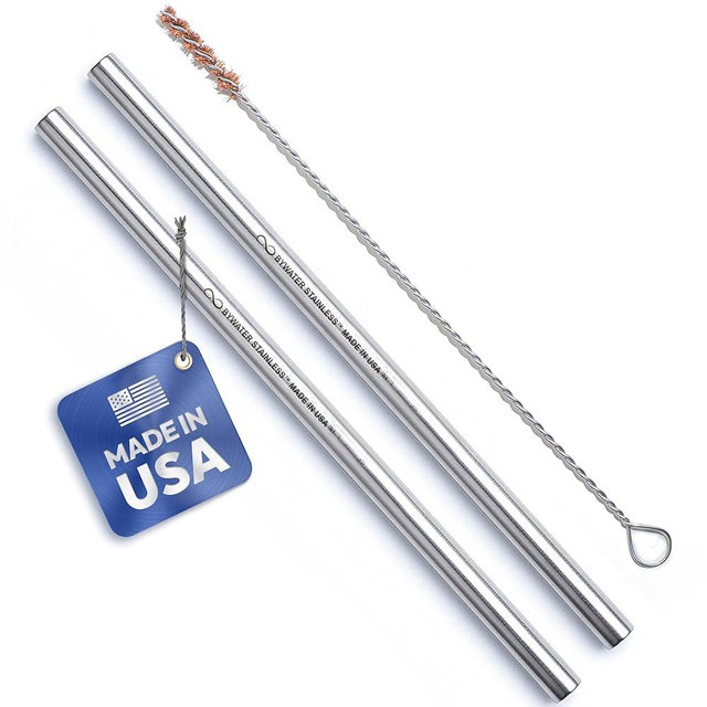 Made in USA Bywater Stainless Steel 8.5" Straw Set plus plastic free brush - 18/8, 304L, A269 Food Grade Straws. Thick-Wall, Dishwasher Safe, Eco Reusable Metal Straws