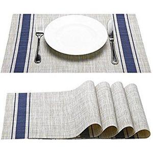 Placemat, Fashion European Style PVC Placemat Non-slip Insulation Placemat Washable Table Mats Set of 4(Blue)