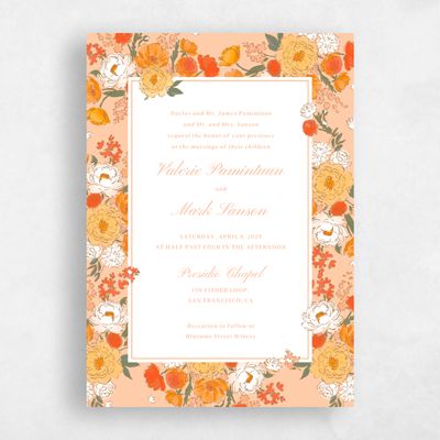 Peach Sorbet, Orange Wedding Invitation - Colombe Portrait