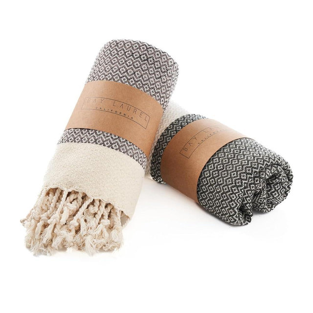 BAY LAUREL Turkish Hand Towel – Pack of 2 | Soft & Absorbent Decorative Towels for Bathroom, Hand, Face, Hair, Gym, Yoga, SPA, Kitchen & Tea | Boho Decor (Latte, Diamond 15x26 Inches (Set of 2)