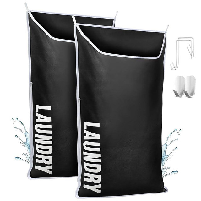DONAQ Hanging Laundry Hamper Bag XL 40x22", Space Saving over the Door Storage Bags, Behind the Door Hampers for Dirty Clothes & Wall Mounted Basket for Bathroom, Organizer for Small Room Spaces RV