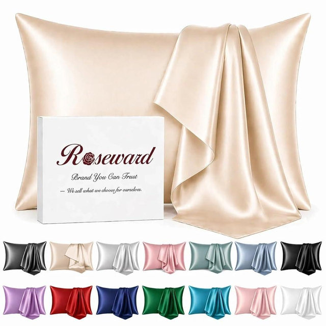 Real Silk Pillowcase for Hair and Skin Made in USA, 22 Momme Mulberry Anti Acne Silk Pillow Cases, Machine Washable, Hypoallergenic, Soft, Anti Aging, 750+ Thread Count (Beige, Standard)