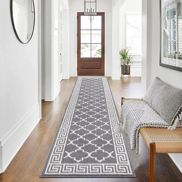 Pauwer Hallway Runner Rug 2'x8' Washable Kitchen Runner Rugs Non Slip Entryway Rug Long Door Mat Indoor Entrance Absorbent Laundry Room Rug Floor Mat Carpet Doormat Front Door Rug, Grey