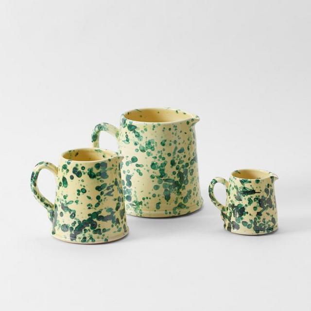 Green on Cream Splatterware Pitcher Large