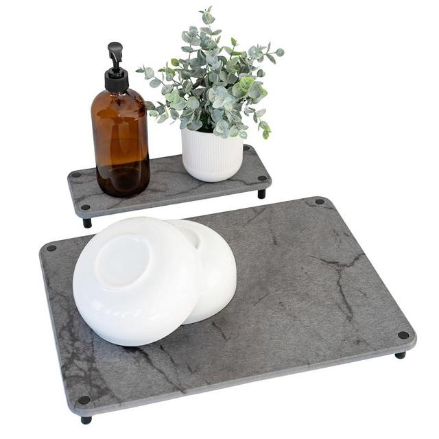 Stone Drying Mat for Kitchen Counter w/ Stone Drying Tray - Versatile Quick Dry Stone Dish Drying Mat w/ 8 Screw Legs - Diatomaceous Water Absorbing Stone Tray for Sink - Stone Kitchen Drying Mat