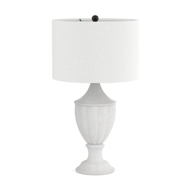 Noah Trophy Table Lamp, Faux Alabaster Base With Medium Gallery Straight Sided Drum Shade, White