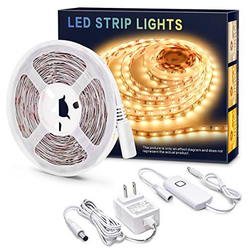 MYPLUS Dimmable LED Strip Lights, 16.4ft Tape Lights 3000K Warm White, Flexible Light Strips 300 LEDs, Non-Waterproof and UL Listed Power Supply for Under Cabinet, Kitchen, Room