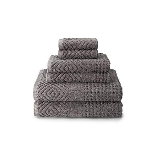 100% Organic Cotton Jacquard 6 Piece Towels - Stylish Gifts by Texere (Tansy, 6-Piece Set, Cathedral Gray) Best TX-HC263-001-CTGY-R-6
