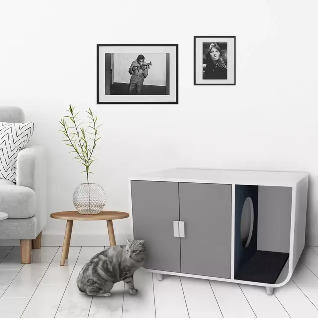 Dyad Large Wooden Litter Box in White