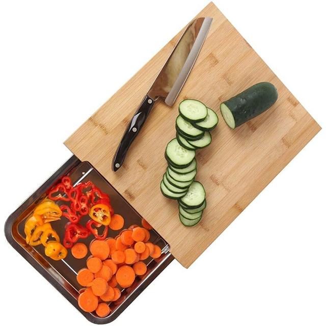 Lily’s Home Mess-Free Bamboo Cutting Board With Slide Out Drawer Tray, Large