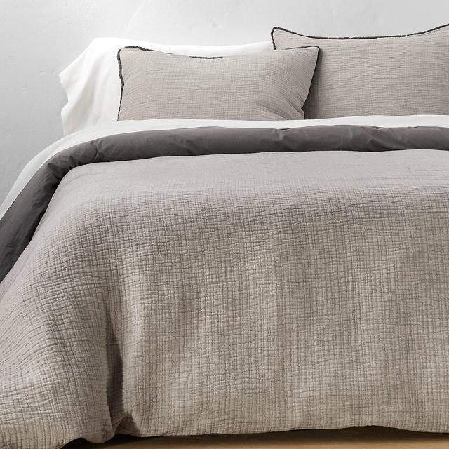 King Textured Chambray Cotton Duvet & Sham Set Dark Gray - Casaluna™