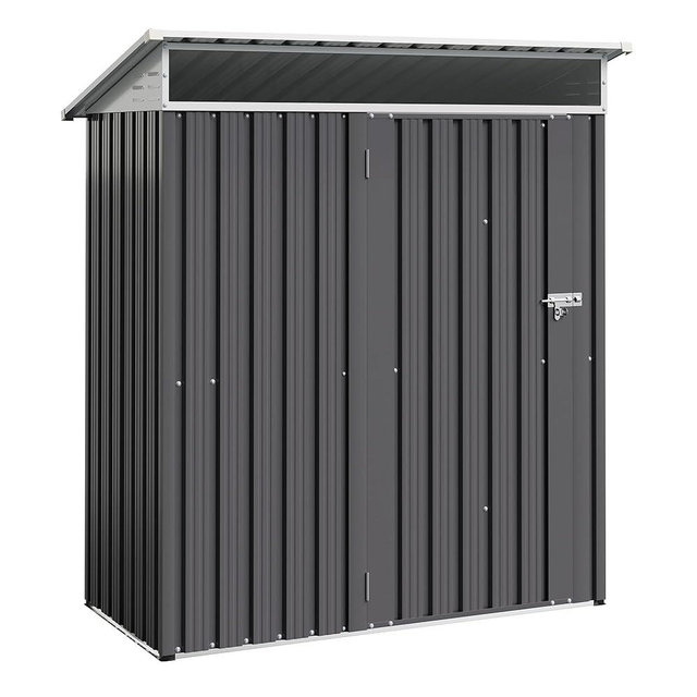 Shintenchi 5x3 FT Outdoor Storage Shed with Window, Outdoor Waterproof Storage Shed Metal Garden Shed with Lockable Single Door, Weather Resistant Tool Storage House Shed for Garden,Backyard,Dark Gray