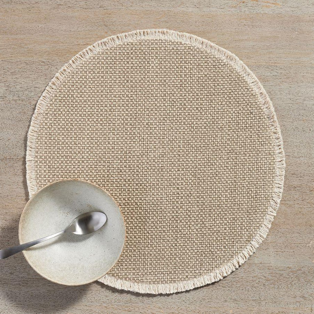 Mason Fringe Round Placemats, Set of 4 - Soft Grey