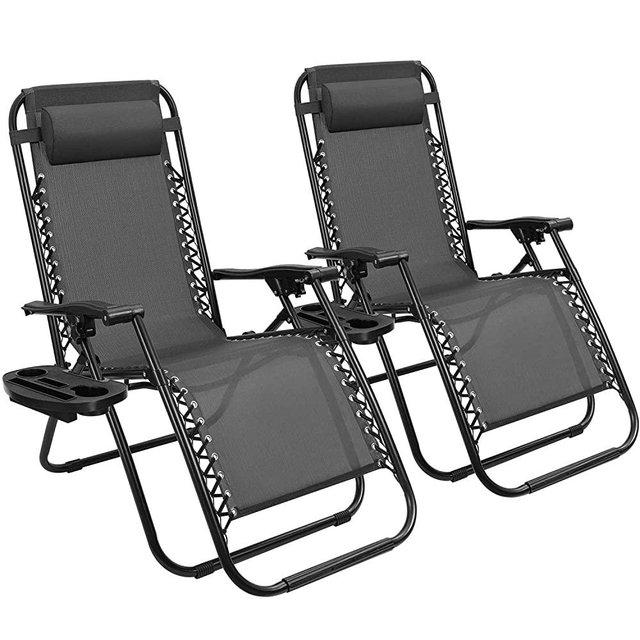 Devoko Patio Zero Gravity Chair Outdoor Free Folding Adjustable Chaise Lounge Chairs Beach Pool Side Using Reclining with Pillow Set of 2 (Black)