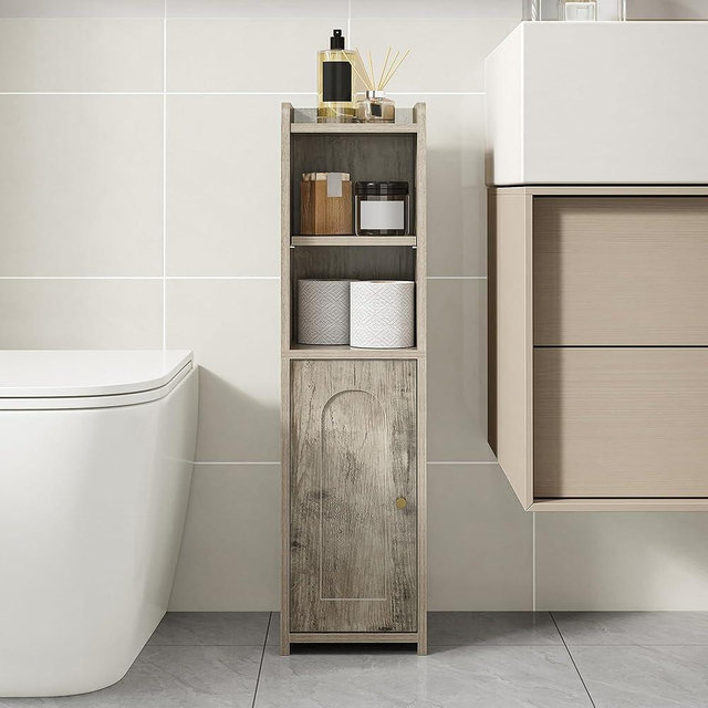 Hzuaneri Bathroom Storage Cabinet, Corner Floor Cabinet with Doors and Adjustable Shelf, Narrow Toilet Paper Cabinets, Bathroom Organizer for Small Spaces, Greige BC19705X