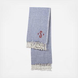 Personalized Blue Herringbone Cotton Throw