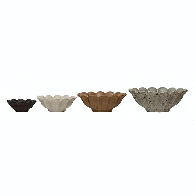 Creative Co-Op Stoneware Flower Bowls, 6" L x 6" W x 3" H, Multicolor